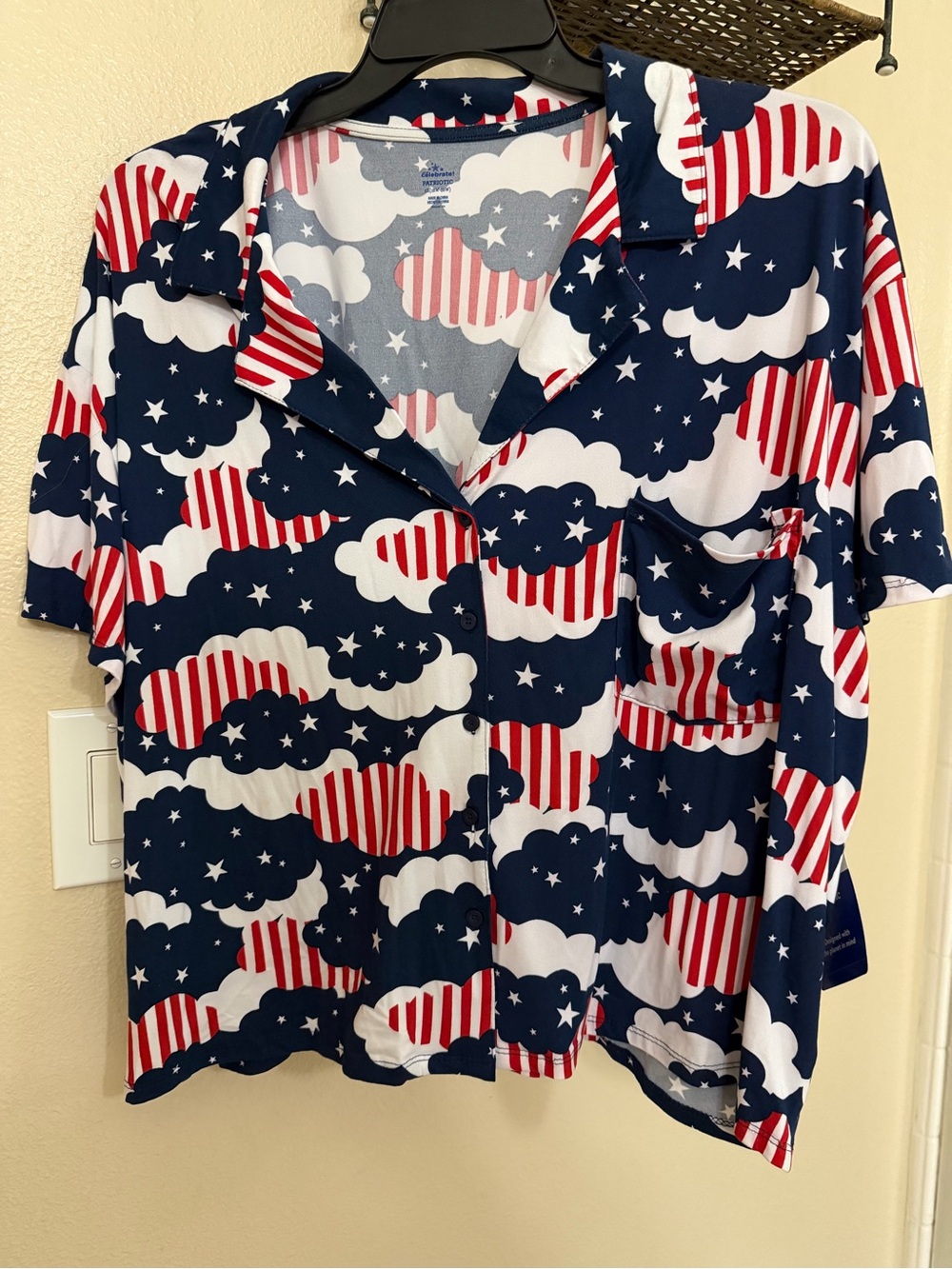 Navy Red & White Star Cloud Button-Up Top